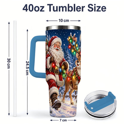 #pl[40oz|Blue] Santa Claus Reindeer Tumbler 40oz, Festive Winter Artwork