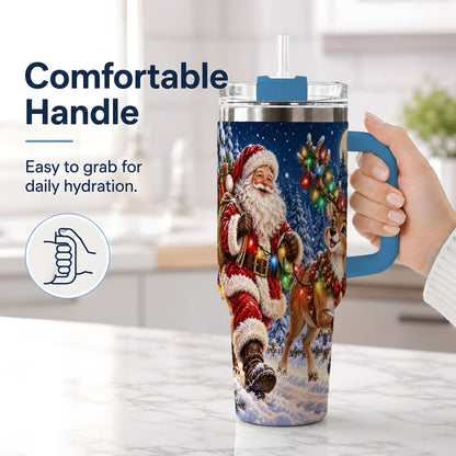 #pl[40oz|Blue] Santa Claus Reindeer Tumbler 40oz, Festive Winter Artwork