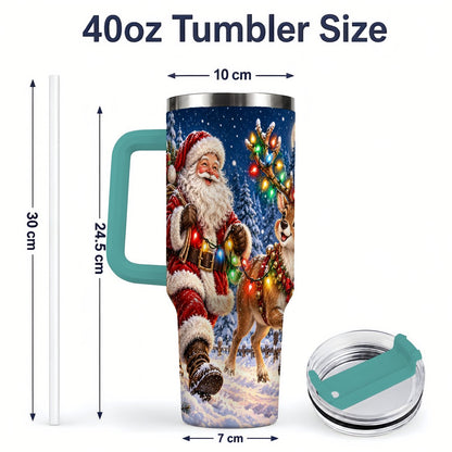 #pl[40oz|Green] Santa Claus Reindeer Tumbler 40oz, Festive Winter Artwork