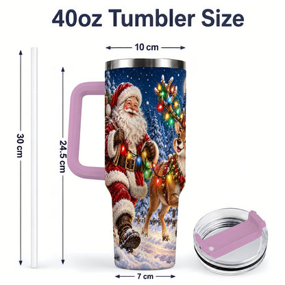 #pl[40oz|Pink] Santa Claus Reindeer Tumbler 40oz, Festive Winter Artwork