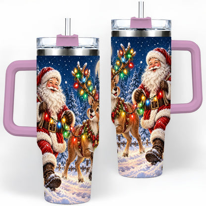 #pl[40oz|Pink] Santa Claus Reindeer Tumbler 40oz, Festive Winter Artwork