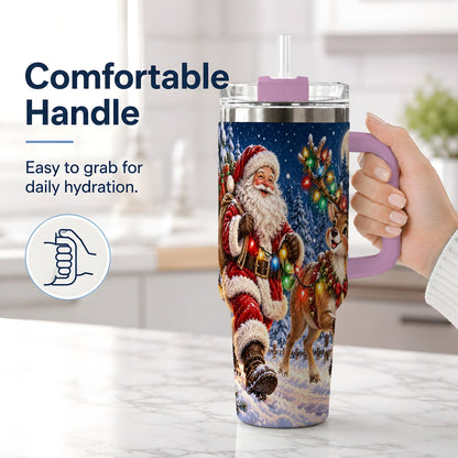 #pl[40oz|Pink] Santa Claus Reindeer Tumbler 40oz, Festive Winter Artwork