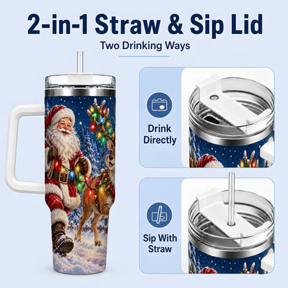 #pl[40oz|White] Santa Claus Reindeer Tumbler 40oz, Festive Winter Artwork
