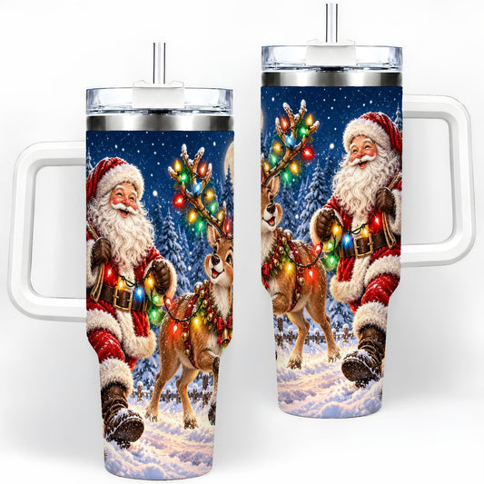 Santa Claus Reindeer Tumbler 40oz, Festive Winter Artwork