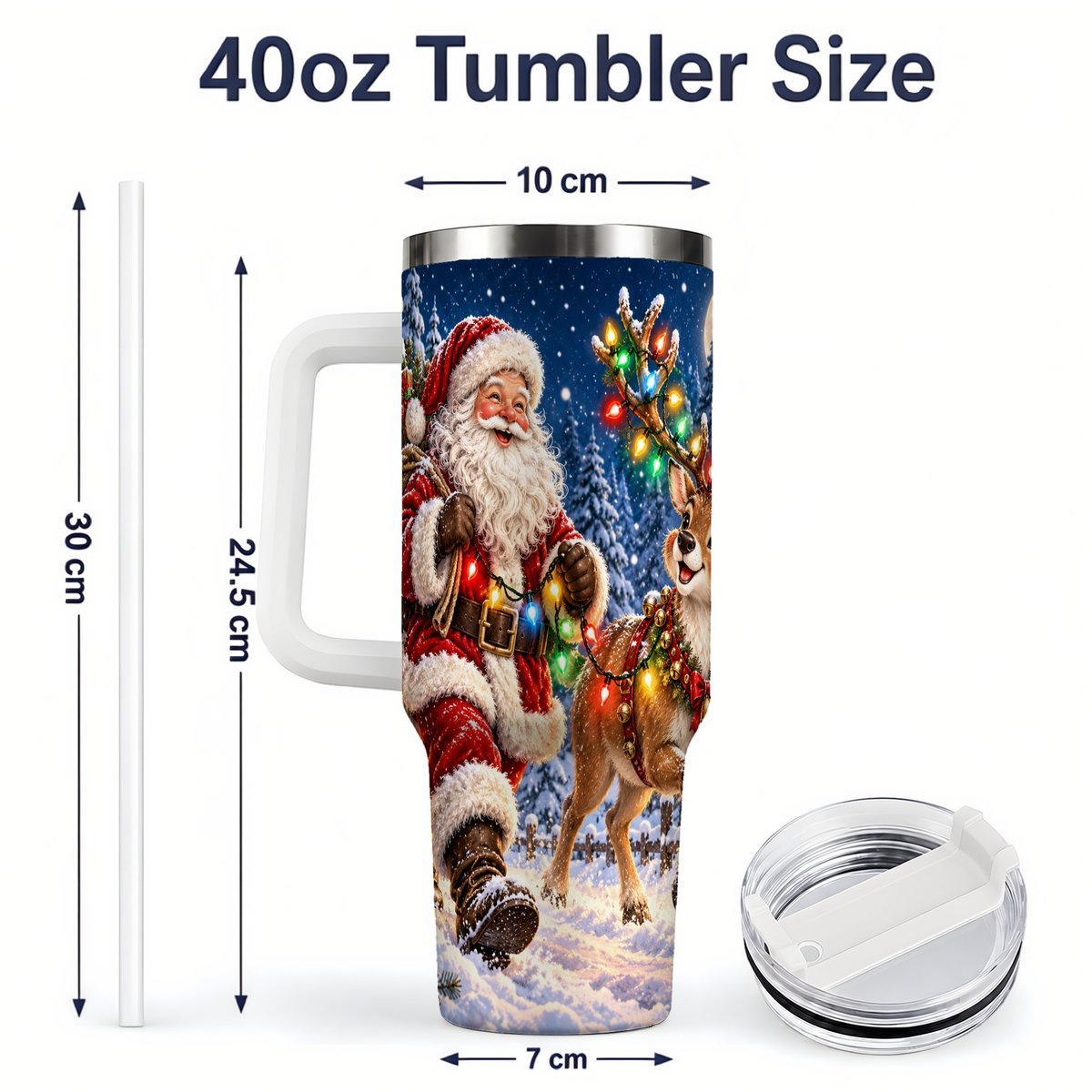 #pl[40oz|White] Santa Claus Reindeer Tumbler 40oz, Festive Winter Artwork