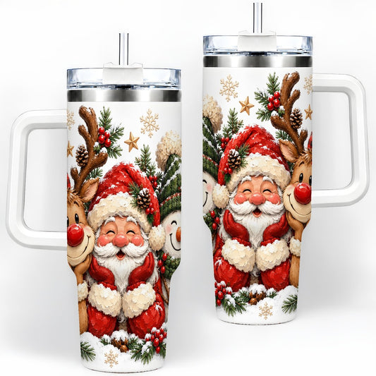 Christmas Reindeer Santa Snowman Tumbler 40oz, Holiday Trio