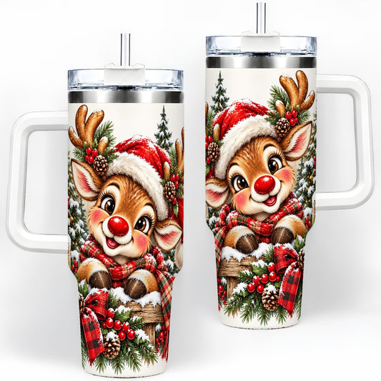 Christmas Reindeer Tumbler 40oz, Festive Forest Design