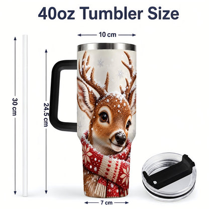 #pl[40oz|Black] Snowy Deer Tumbler 40oz, Knitted Scarf-Style Artwork