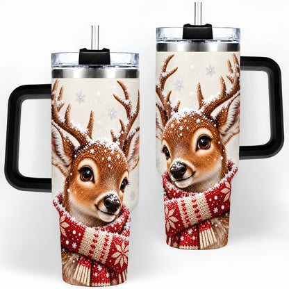 #pl[40oz|Black] Snowy Deer Tumbler 40oz, Knitted Scarf-Style Artwork