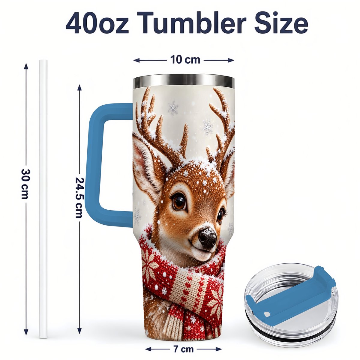 #pl[40oz|Blue] Snowy Deer Tumbler 40oz, Knitted Scarf-Style Artwork