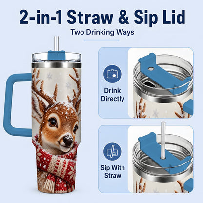 #pl[40oz|Blue] Snowy Deer Tumbler 40oz, Knitted Scarf-Style Artwork
