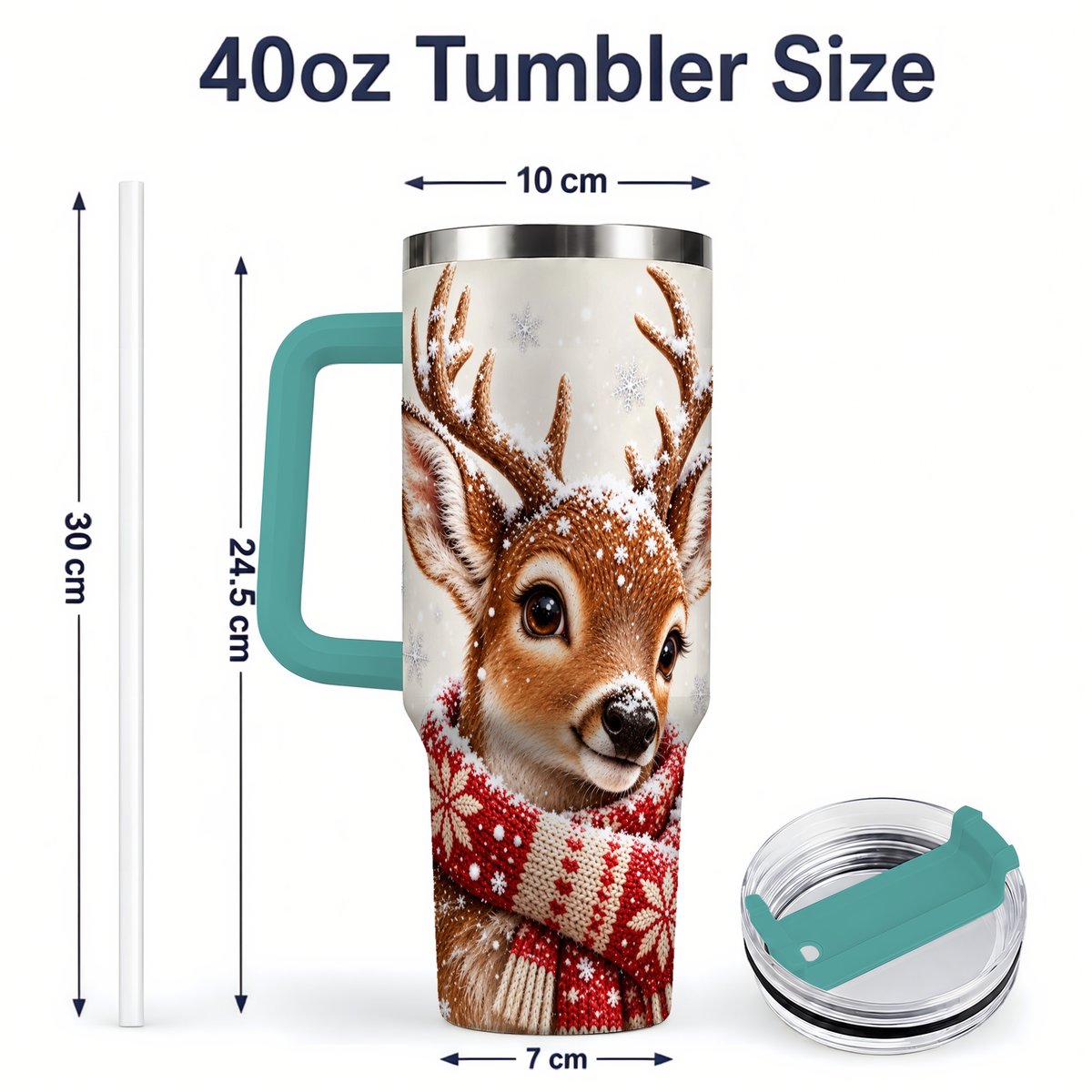 #pl[40oz|Green] Snowy Deer Tumbler 40oz, Knitted Scarf-Style Artwork