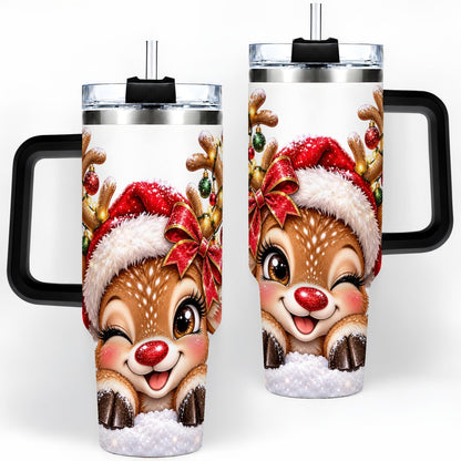 #pl[40oz|Black] Winking Reindeer Tumbler 40oz, Christmas Lights Artwork