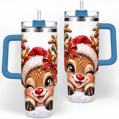 #pl[40oz|Blue] Winking Reindeer Tumbler 40oz, Christmas Lights Artwork