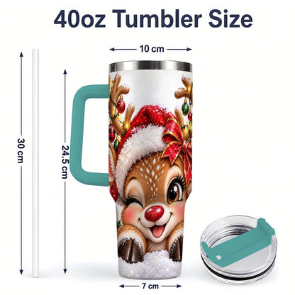 #pl[40oz|Green] Winking Reindeer Tumbler 40oz, Christmas Lights Artwork