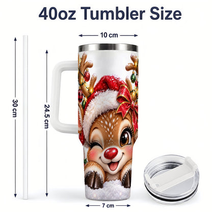 #pl[40oz|White] Winking Reindeer Tumbler 40oz, Christmas Lights Artwork
