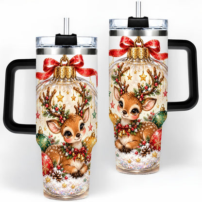 #pl[40oz|Black] Christmas Deer Tumbler 40oz, Glass Bauble-Style Artwork