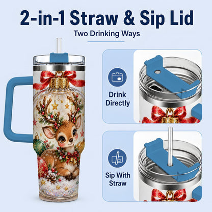 #pl[40oz|Blue] Christmas Deer Tumbler 40oz, Glass Bauble-Style Artwork