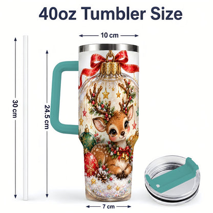 #pl[40oz|Green] Christmas Deer Tumbler 40oz, Glass Bauble-Style Artwork