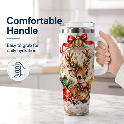 #pl[40oz|White] Christmas Deer Tumbler 40oz, Glass Bauble-Style Artwork