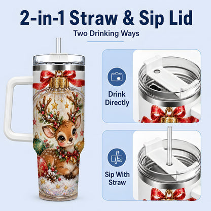 #pl[40oz|White] Christmas Deer Tumbler 40oz, Glass Bauble-Style Artwork