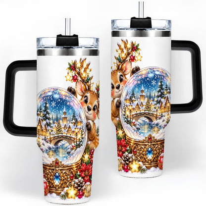 #pl[40oz|Black] Reindeer Snow Globe Tumbler 40oz, Christmas Village Art