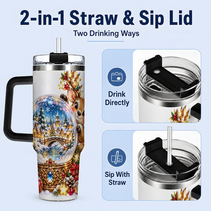 #pl[40oz|Black] Reindeer Snow Globe Tumbler 40oz, Christmas Village Art