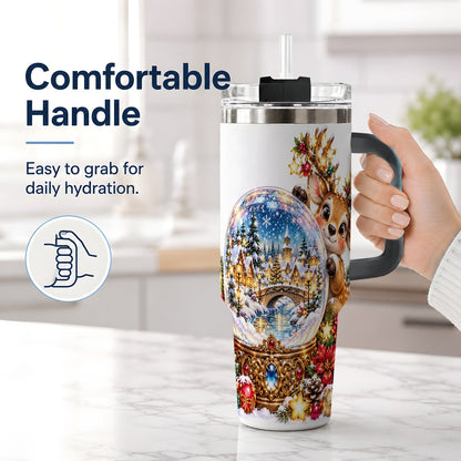 #pl[40oz|Black] Reindeer Snow Globe Tumbler 40oz, Christmas Village Art