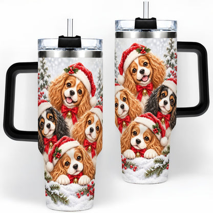 #pl[40oz|Black] Christmas Cavalier Spaniels Tumbler 40oz, Snowy Holiday Artwork