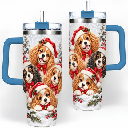 #pl[40oz|Blue] Christmas Cavalier Spaniels Tumbler 40oz, Snowy Holiday Artwork