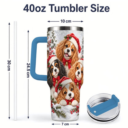 #pl[40oz|Blue] Christmas Cavalier Spaniels Tumbler 40oz, Snowy Holiday Artwork