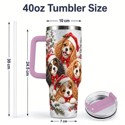 #pl[40oz|Pink] Christmas Cavalier Spaniels Tumbler 40oz, Snowy Holiday Artwork