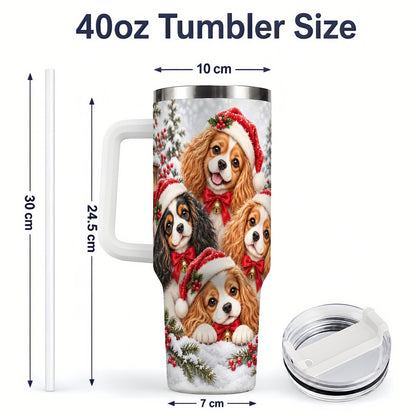#pl[40oz|White] Christmas Cavalier Spaniels Tumbler 40oz, Snowy Holiday Artwork