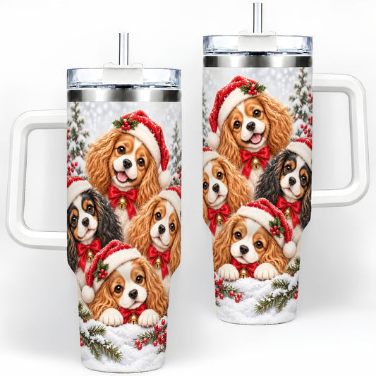 Christmas Cavalier Spaniels Tumbler 40oz, Snowy Holiday Artwork