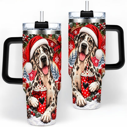 #pl[40oz|Black] Christmas Great Dane Tumbler 40oz, Santa Hat Design