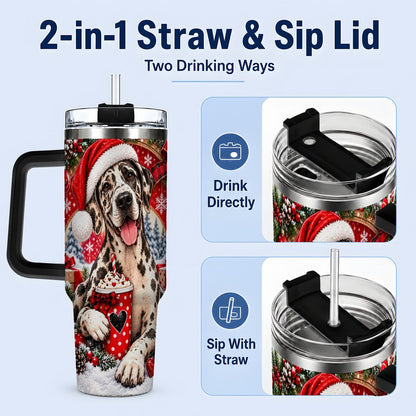 #pl[40oz|Black] Christmas Great Dane Tumbler 40oz, Santa Hat Design