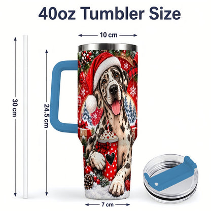 #pl[40oz|Blue] Christmas Great Dane Tumbler 40oz, Santa Hat Design