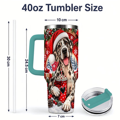 #pl[40oz|Green] Christmas Great Dane Tumbler 40oz, Santa Hat Design