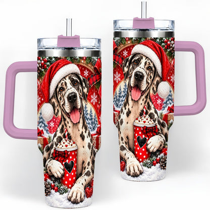 #pl[40oz|Pink] Christmas Great Dane Tumbler 40oz, Santa Hat Design