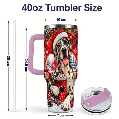 #pl[40oz|Pink] Christmas Great Dane Tumbler 40oz, Santa Hat Design
