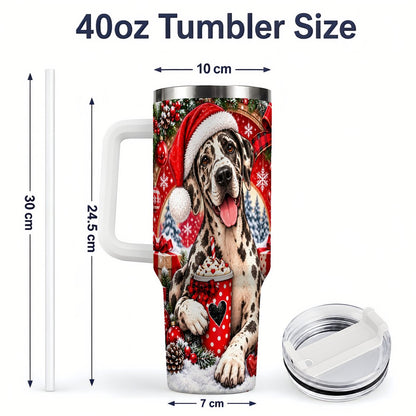 #pl[40oz|White] Christmas Great Dane Tumbler 40oz, Santa Hat Design
