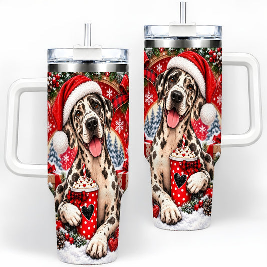Christmas Great Dane Tumbler 40oz, Santa Hat Design
