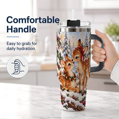 #pl[40oz|Black] Christmas Fawns Tumbler 40oz, Spotted Deer Illustration