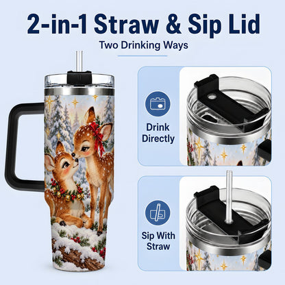 #pl[40oz|Black] Christmas Fawns Tumbler 40oz, Spotted Deer Illustration