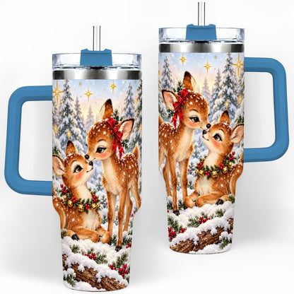 #pl[40oz|Blue] Christmas Fawns Tumbler 40oz, Spotted Deer Illustration