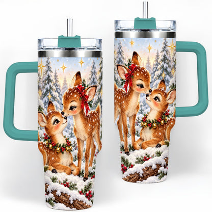 #pl[40oz|Green] Christmas Fawns Tumbler 40oz, Spotted Deer Illustration
