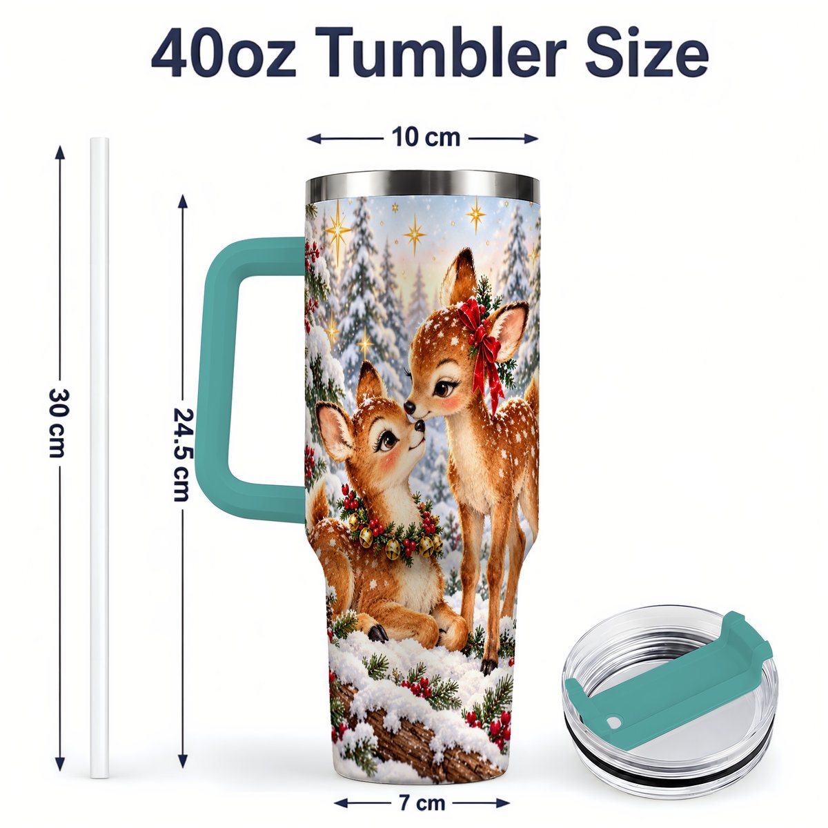 #pl[40oz|Green] Christmas Fawns Tumbler 40oz, Spotted Deer Illustration