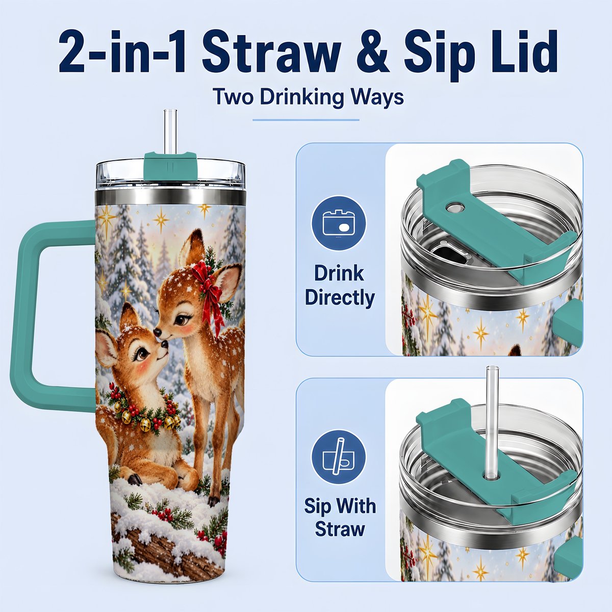 #pl[40oz|Green] Christmas Fawns Tumbler 40oz, Spotted Deer Illustration
