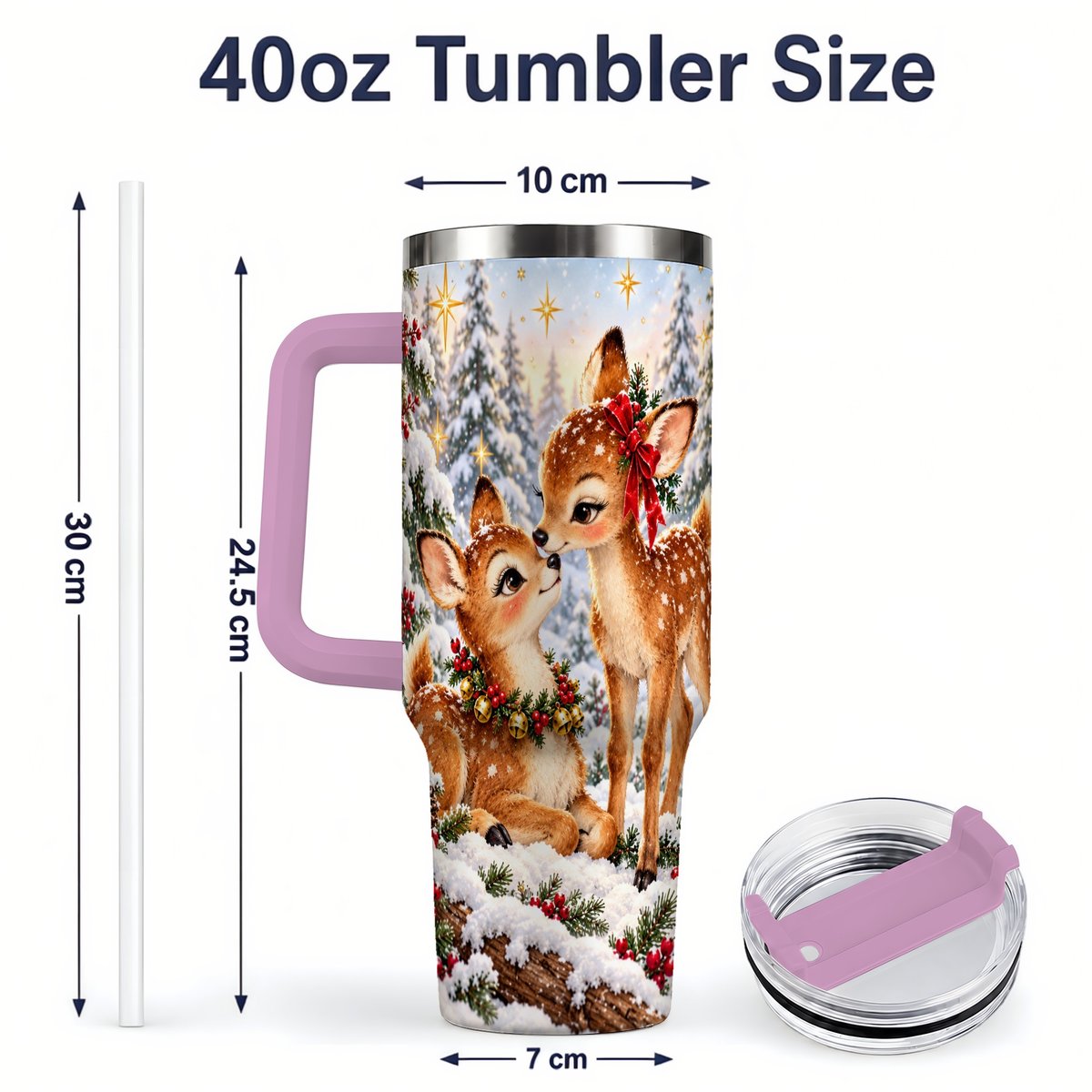 #pl[40oz|Pink] Christmas Fawns Tumbler 40oz, Spotted Deer Illustration