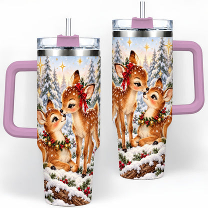#pl[40oz|Pink] Christmas Fawns Tumbler 40oz, Spotted Deer Illustration